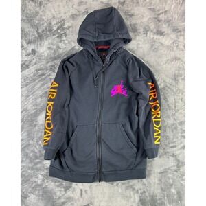 VTG Nike x Air Jordan Zip Hoodie Medium Black Purple Orange Spell Out Jumpman